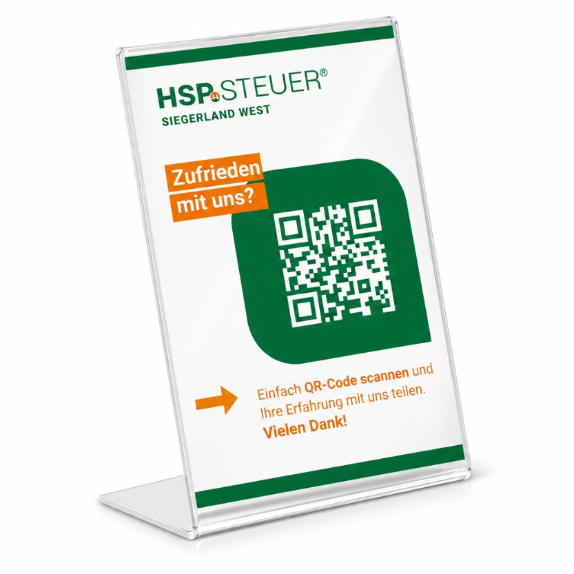 Bewertungsaufsteller mit QR-Code
