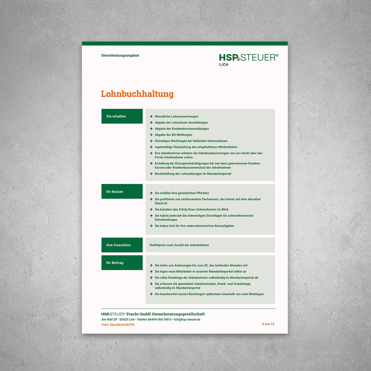 Individueller Leistungskatalog