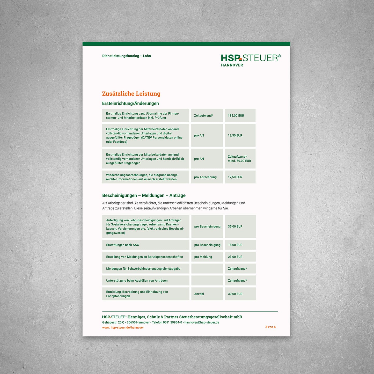 Individueller Leistungskatalog