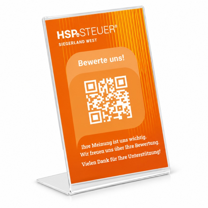 Bewertungsaufsteller mit QR-Code